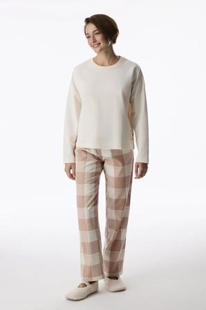 Ekru Quinn Uzun Kollu Pijama Üstü