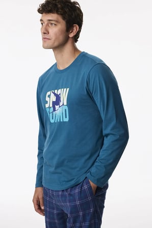 Erkek Winter Board Geometrik Desenli Pantolon Uzun Kollu Pijama Takımı