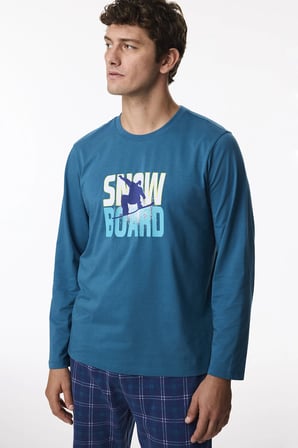 Erkek Winter Board Geometrik Desenli Pantolon Uzun Kollu Pijama Takımı