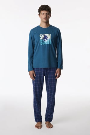 Erkek Winter Board Geometrik Desenli Pantolon Uzun Kollu Pijama Takımı