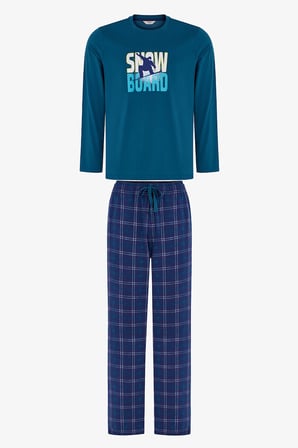 Erkek Winter Board Geometrik Desenli Pantolon Uzun Kollu Pijama Takımı
