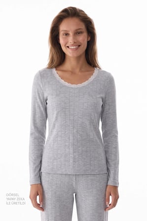 Gri Melanj Dream Soft Uzun Kollu Pantolon Pijama Takımı