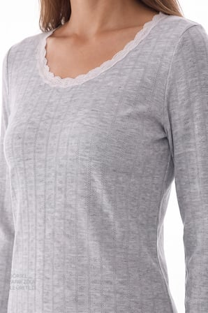 Gri Melanj Dream Soft Uzun Kollu Pantolon Pijama Takımı