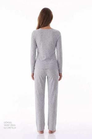 Gri Melanj Dream Soft Uzun Kollu Pantolon Pijama Takımı