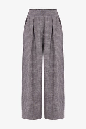 Houndstooth Dar Paça Ekoseli Yüksek Bel Pantolon