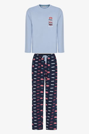 Erkek Aurora Station Geometrik Desenli Pantolon Uzun Kollu Pijama Takımı