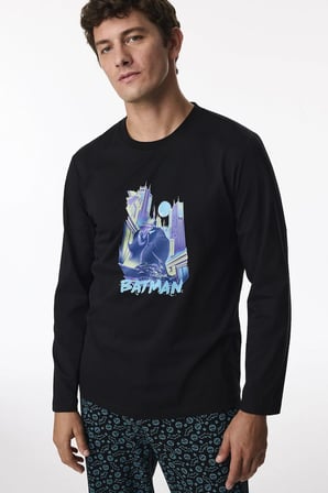 Erkek Batman Geometrik Desenli Pantolon Uzun Kollu Pijama Takımı