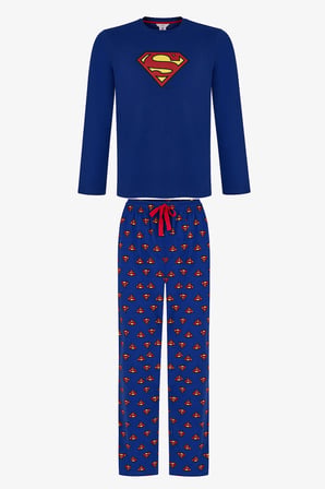 Erkek Superman Ekoseli Pantolon Uzun Kollu Pijama Takımı