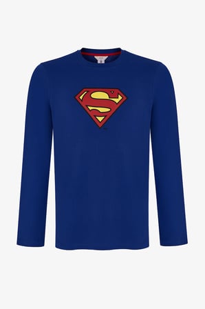 Erkek Superman Ekoseli Pantolon Uzun Kollu Pijama Takımı