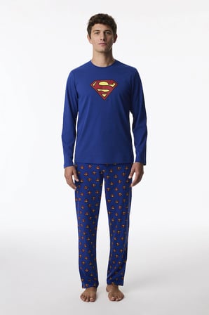 Erkek Superman Ekoseli Pantolon Uzun Kollu Pijama Takımı