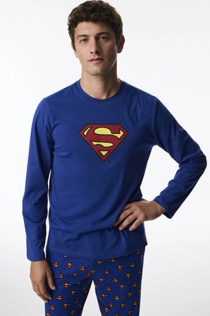 Erkek Superman Ekoseli Pantolon Uzun Kollu Pijama Takımı