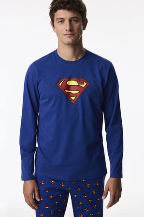 Erkek Superman Ekoseli Pantolon Uzun Kollu Pijama Takımı