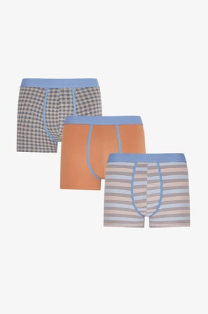 Erkek Grid Çizgili 3'lü Boxer