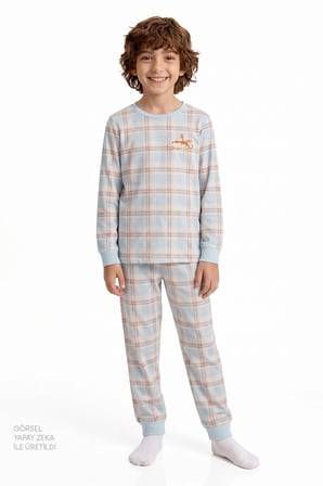 Erkek Çocuk Mavi Dragon Club Pamuklu Uzun Kollu 2'li Pijama Takımı