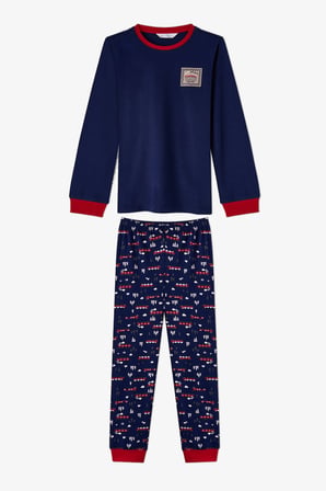 Erkek Çocuk Lacivert Follow The Train Pamuklu Uzun Kollu Pijama Takımı