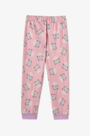 Kız Çocuk Pembe Dainty Kitty Pamuklu Uzun Kollu 2'li Pijama Takımı