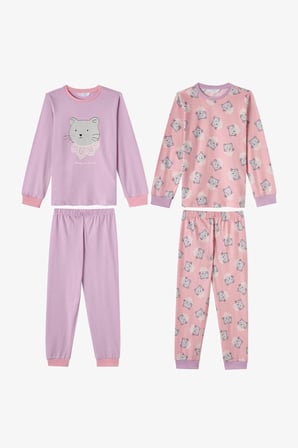 Kız Çocuk Pembe Dainty Kitty Pamuklu Uzun Kollu 2'li Pijama Takımı