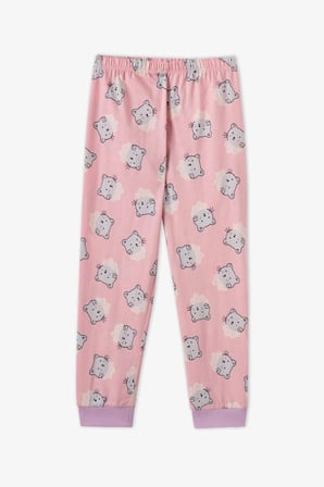 Kız Çocuk Pembe Dainty Kitty Pamuklu Uzun Kollu 2'li Pijama Takımı
