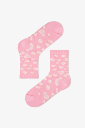 Kız Çocuk Pembe Sevimli Leopar Pamuklu 4 Çift Soket Çorap