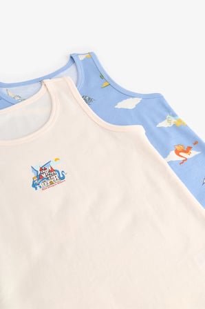 Erkek Çocuk Mavi Soft Dragon Dinozor Desenli Pamuklu 2'li Atlet