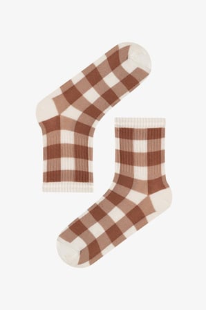 Kahve Bej Browny Bowtie Fiyonk Desenli Pamuklu 3 Çift Soket Çorap