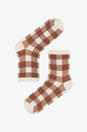 Kahve Bej Browny Bowtie Fiyonk Desenli Pamuklu 3 Çift Soket Çorap