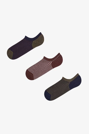 Erkek Haki Below Surface Çizgili Pamuklu 3 Çift Sneaker Çorap