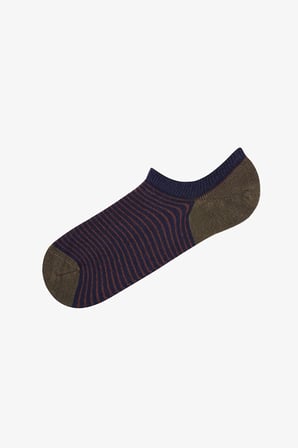 Erkek Haki Below Surface Çizgili Pamuklu 3 Çift Sneaker Çorap