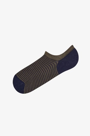 Erkek Haki Below Surface Çizgili Pamuklu 3 Çift Sneaker Çorap