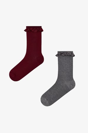 Bordo Duman Şık Dantelli Pamuklu 2 Çift Soket Çorap