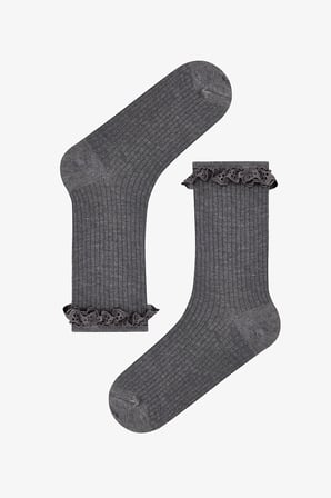 Bordo Duman Şık Dantelli Pamuklu 2 Çift Soket Çorap