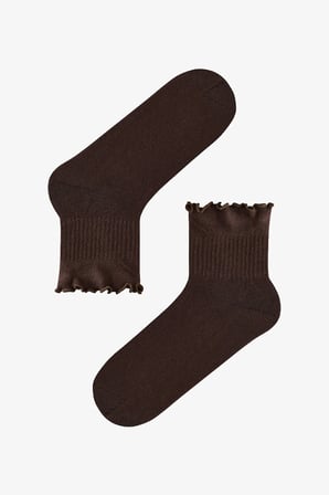 Siyah Kahve Fırfırlı Pamuklu 2 Çift Soket Çorap