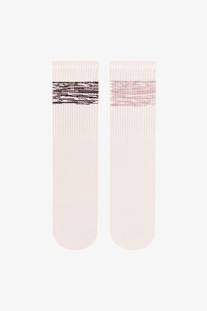 Beyaz Pembe Move Grip Çizgili Pamuklu 2 Çift Soket Çorap
