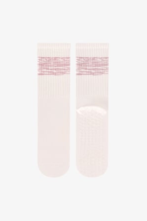Beyaz Pembe Move Grip Çizgili Pamuklu 2 Çift Soket Çorap