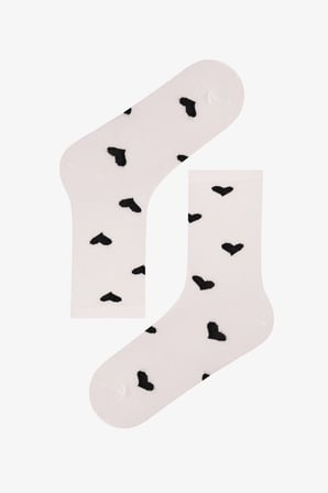 Gri Ribbon Heart Fiyonk Desenli Pamuklu 3 Çift Soket Çorap