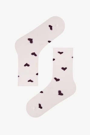 Bordo Ribbon Heart Fiyonk Desenli Pamuklu 3 Çift Soket Çorap