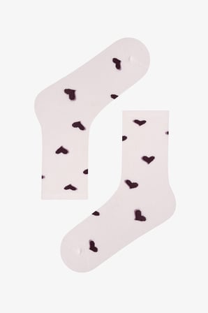 Bordo Ribbon Heart Fiyonk Desenli Pamuklu 3 Çift Soket Çorap