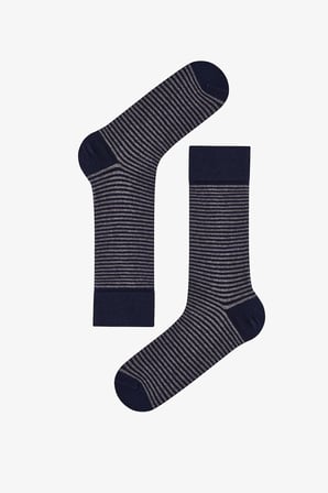 Erkek Lacivert Melanj Pinestripe Pamuklu 5 Çift Soket Çorap