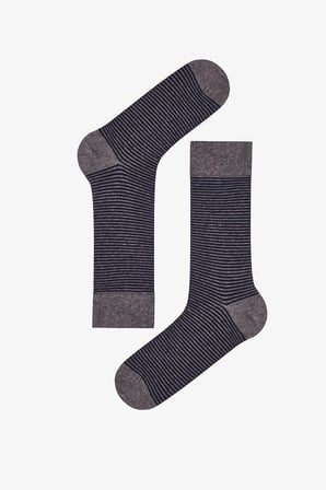 Erkek Lacivert Melanj Pinestripe Pamuklu 5 Çift Soket Çorap