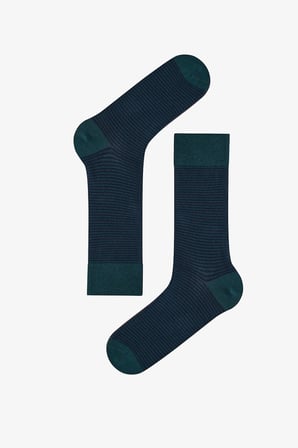 Erkek Lacivert Melanj Pinestripe Pamuklu 5 Çift Soket Çorap
