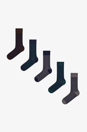 Erkek Lacivert Melanj Pinestripe Pamuklu 5 Çift Soket Çorap