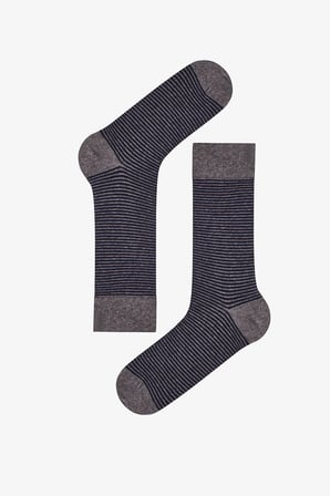 Erkek Lacivert Melanj Pinestripe Pamuklu 5 Çift Soket Çorap