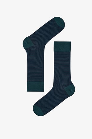 Erkek Lacivert Melanj Pinestripe Pamuklu 5 Çift Soket Çorap