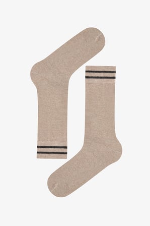 Erkek Bej Modern Layer Çizgili Pamuklu 3 Çift Soket Çorap
