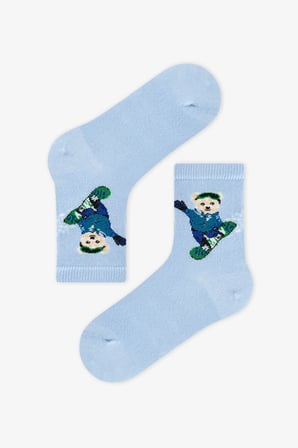 Erkek Çocuk Snowboard Bear Pamuklu 4 Çift Soket Çorap