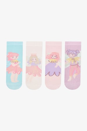 Kız Çocuk Fairy Bloom Pamuklu 4 Çift Soket Çorap