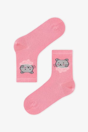 Kız Çocuk Dainty Kitty Kedi Desenli Pamuklu 4 Çift Soket Çorap