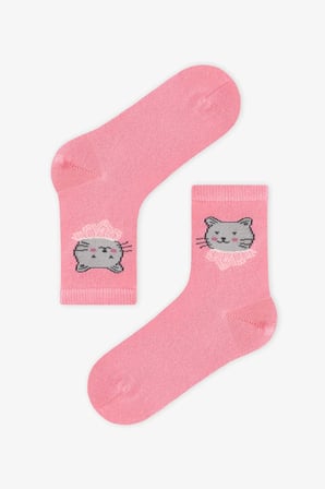 Kız Çocuk Dainty Kitty Kedi Desenli Pamuklu 4 Çift Soket Çorap