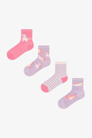 Kız Çocuk Unicorn Carousel Pamuklu 4 Çift Soket Çorap