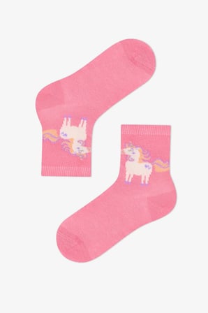 Kız Çocuk Unicorn Carousel Pamuklu 4 Çift Soket Çorap
